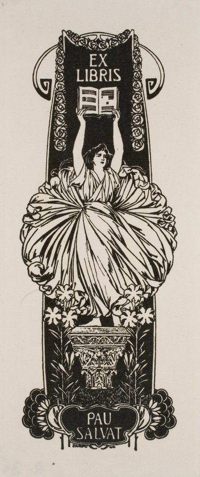 Book-plate of Pau Salvat by Josep Triadó